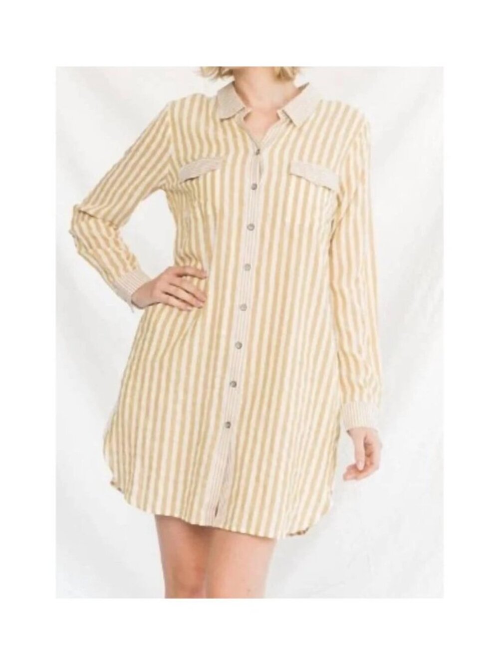 Mystree Women's Natural Cotton Striped Tunic Shirt Dress